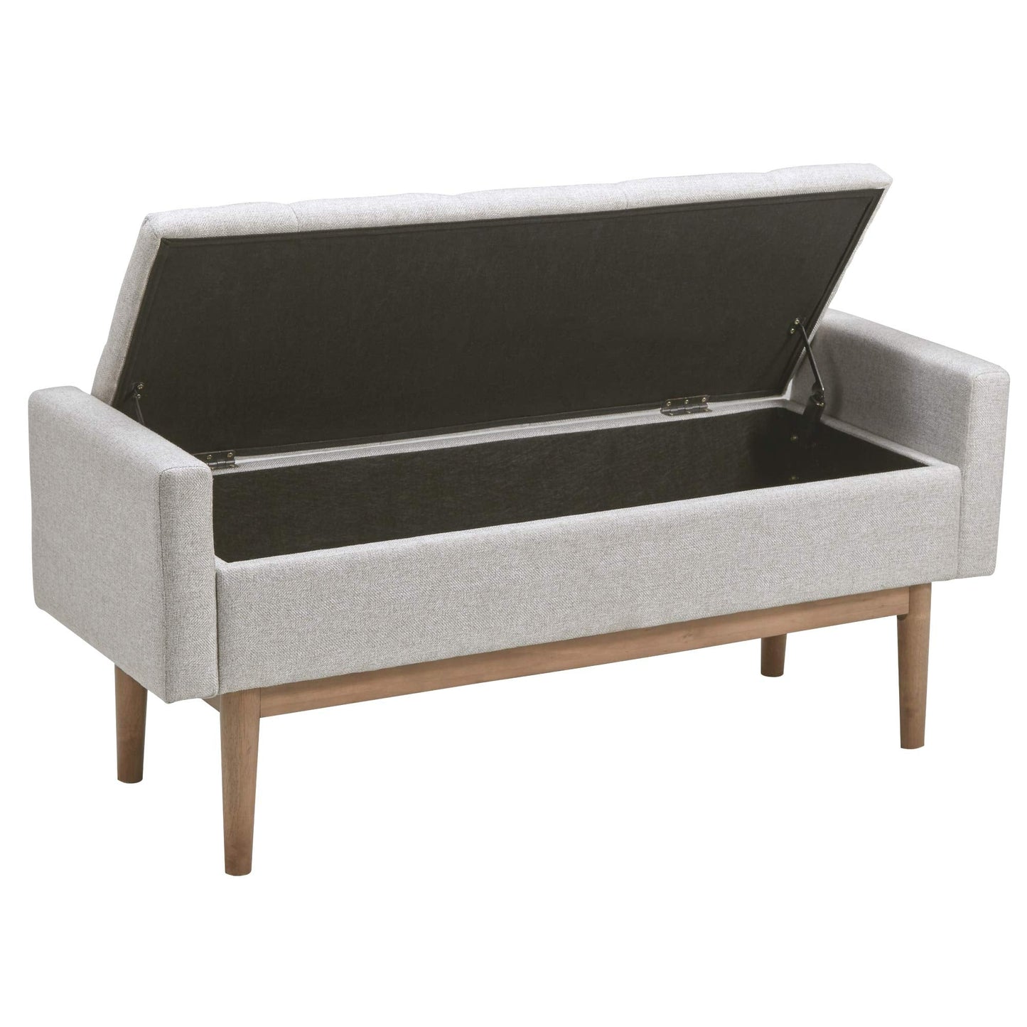 Signature Design by Ashley Briarson Tufted Upholstered Accent Bench with Storage, Hinged Seat, Raised Edges, Wood, Fabric Upholstery, Wood Legs" Light Brown Finish, Beige