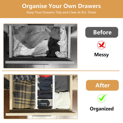 KABUM Upgrade Adjustable Drawer Divider Organizer Clothes Dresser Organizer,Expandable Organization for Home, Office,2.8" High Expandable from 11.7" to 18.5",4 Dividers with 6 Long and 2 Short Inserts