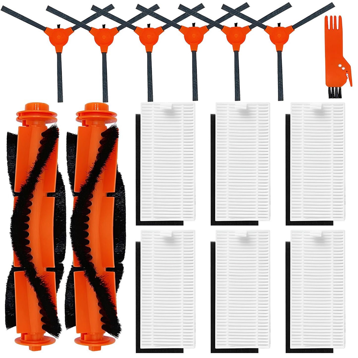 HUIZHEN Replacement Parts Kit for Kyvol Cybovac E20, E30, E31 Robot Vacuum Accessories, 2 Main Brush, 6 Side Brush, 6 Hepa Filter, 1 Cleaning Tools (15PCS)