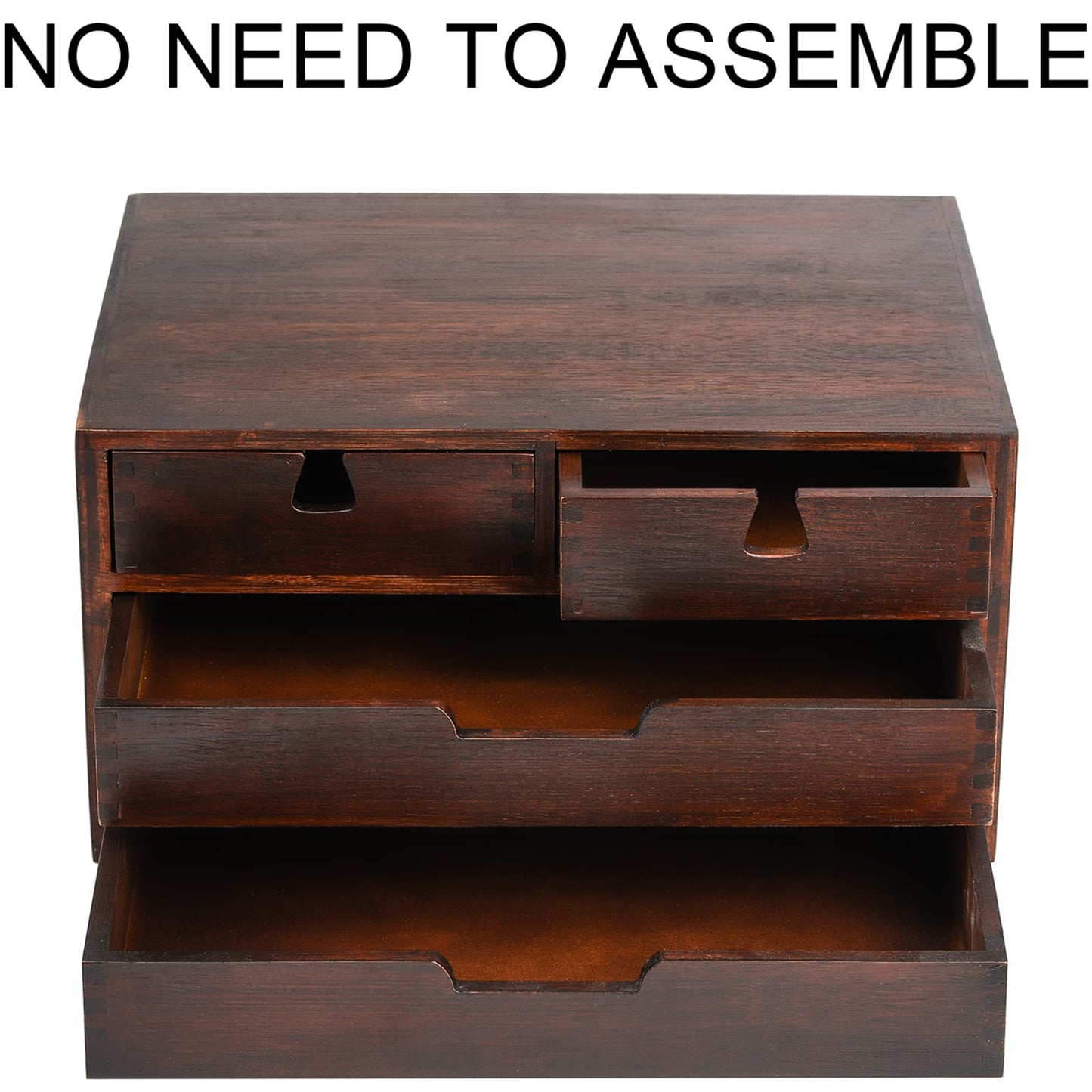DEAYOU Bamboo Desk Organizer, 100% Natural Bamboo Desktop Drawer Organizer, Dark Brown Tabletop Storage Cabinet Organization Box with 4 Drawer for Makeup, Letter, Home, 3 Layer, Fully Assemble