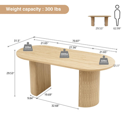 70.8 Inch Dining Table for 4-6 People, Oval Kitchen Table with Semi-Cylindrical Legs Base, Modern Farmhouse Round Dinner Tables for Dining Room Kitchen Living Room (Natural)