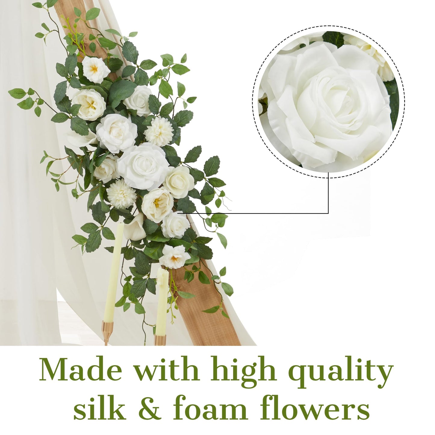 WEDFLOR Arch Flower Kit of 2 - Artificial Floral Swag for Wedding Welcome Sign, Reception Ceremony Signs, Chair Decor (White)
