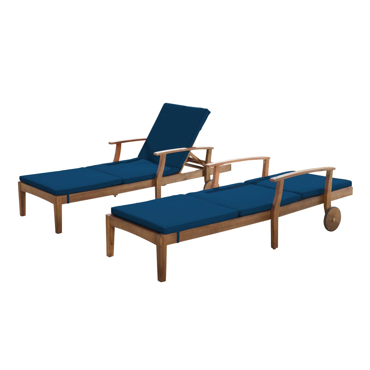 Great Deal Furniture Daisy Outdoor Teak Finish Chaise Lounge with Blue Water Resistant Cushion (Set of 2)