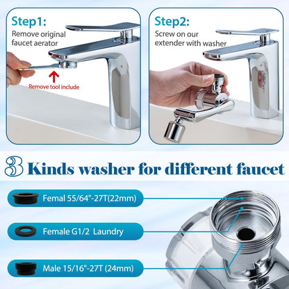Sink Water-Filter 1080-Rotating Faucet Extender - Kitchen Bathroom Swivel Faucet Aerator, Water Filter with Active Carbon for Water Purifier System & Skin Care, Kitchen Faucet Filter Tap Attachment