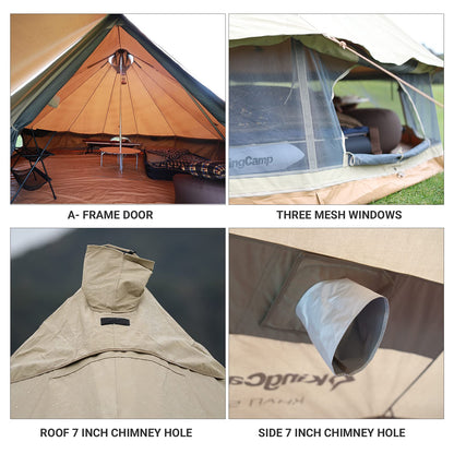 KingCamp Glamping Tent for 4 Seasons, 13.2ft/16.4ft Large Waterproof & Windproof Luxury Bell Yurt Tent w/Stove Jack, Spacious for Family Camping Hunting Parties
