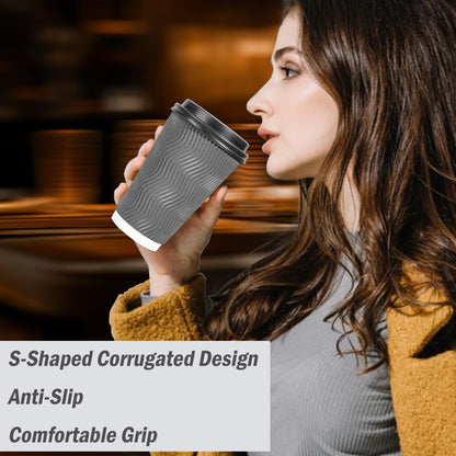 Lamosi 50 Pack 16 oz Insulated Disposable Coffee Cups with Lids, To Go Paper Coffee Cups with Lids, Corrugated Ripple Wall Cup for Hot Drink, Office, Coffee Bar
