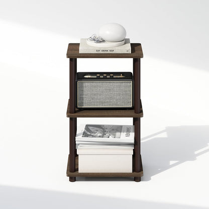 2-Tier Furinno Turn-N-Tube Side Table, End Table with Open Shelf, Easy Assembly Night Stand, Bedside Table with Round
