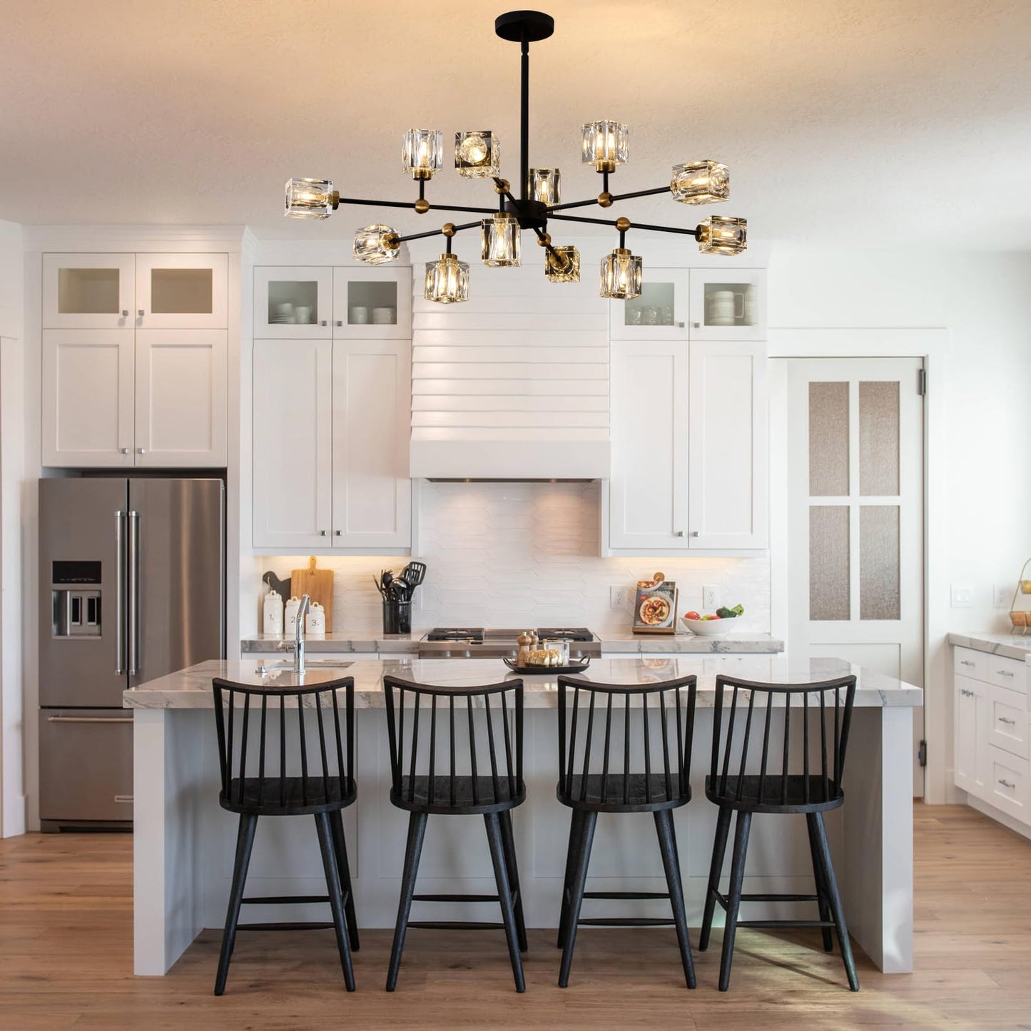 LIXDRASK 12-Light Black Crystal Chandelier Modern Sputnik Chandeliers for Dining Room Adjustable Height Sputnik Ceiling Light Fixture for Living Room Kitchen Island Bedroom