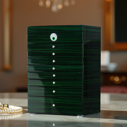 SYENS Wooden Jewelry Box Fingerprint Lockable 9-Layers Extra Large Capacity Jewelry Cabinet for Necklace/Rings/Pendants/Bracelets/Watches/Sunglasses Storage&Organizer Women Gifts (Greenwood)