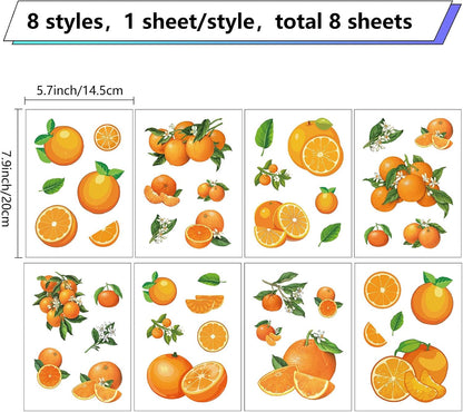 CRASPIRE 8 Styles Orange Wall Stickers, PVC Waterproof Decals for Fridge, Bedroom, Living Room, Kitchen
