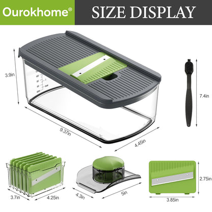 Ourokhome Mandolin Slicer for Kitchen Food, Hand Safe Vegetable Shredder with 6 Mandoline Blades, Veggie Waffle Cutter for Potato, Carrot, Zucchini, Onion, Essential Kitchen Gadgets (6 in 1, Gray)