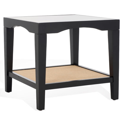 SAFAVIEH Couture Collection Nicolella Black Square Glass & Linen Accent Table