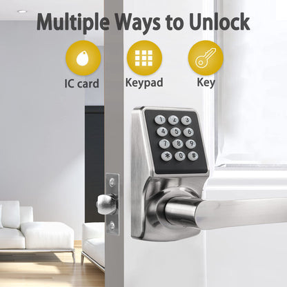 Keypad Door Lock with Handle, Digital Door Lock with Keypad Set,Keyless Entry Door Locks with Handle-IC Card and Anti-peep Password- Easy Installation for Home, Hotel-Matte Black-2PACK Set