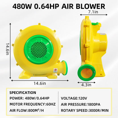 GONFLABLE Air Blower, 480W 0.64HP Bounce House Blower, Portable Inflatable Bubble HOU-se Blo-wer, Perfect for Inflatable Bounce House, Bouncy Castle, Jumper, Water Slid, Corded(480 Watt 0.6HP)