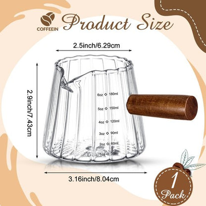 Jingmore 1 Pcs Espresso Shot Glass with Handle, 6 oz/180 ml Espresso Cup with Single V-shaped Mouth, Measuring Cup for Milk Tea Coffee Bar Accessories (Clear)