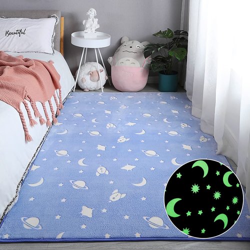 Eanpet Glow in The Dark Floor Mats Luminous 5’ x 7’ Area Rug Soft Decorative Play Mat for Kids Crawling Mat Non-Slip Living Room Rug Carpets for Bedroom Home Decor,Blue Universe