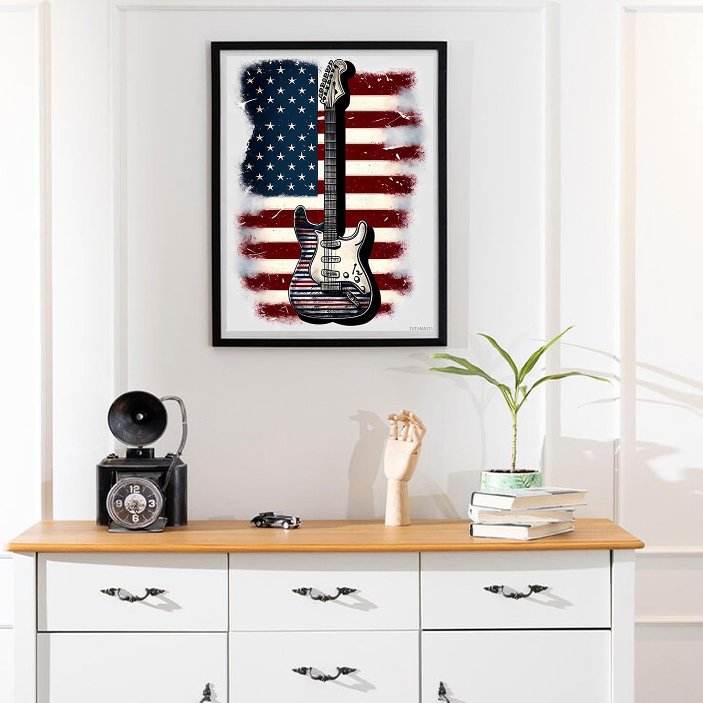 TUTUMAY21 American Flag Guitar Diamond Painting Kits for Adults, Full Round Diamond Art Kits 5D Guitar Diamond Art, Personalized Gifts for Family and Friends Room Wall Decor 12x16 inch
