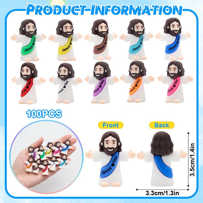 Owurha 100PCS Little Jesus Figures Mini Jesus Love You Figures Original Design Tiny Jesus Figurines in Bulk to Hide and Seek Religious Party Favors Sunday School Baptism Gifts Easter Egg Stuffers