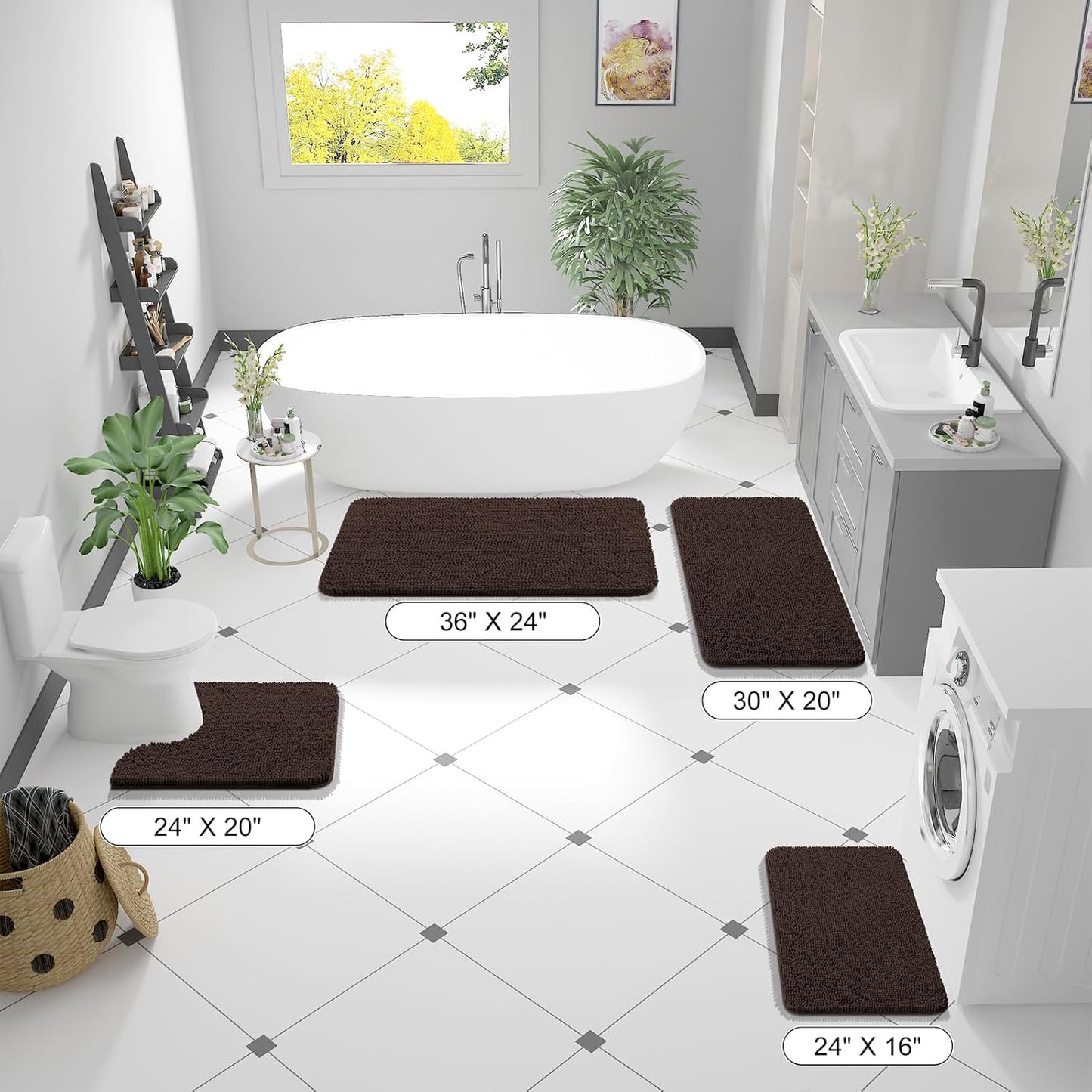 OLANLY Large Bathroom Rugs - Extra Soft Chenille Bath Mats | Quick Dry, Machine Washable, 40x32, Brown