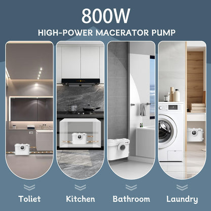 800W Macerator Pump, Advanced Grinding Upflush System, Macerating Toilet Sewerage Pump for Basement, Sink, Toilet, Laundry, Kitchen