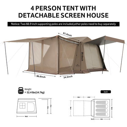 Naturehike Village Instant Tent, 4 Person 8 Person Camping Tent with Full Rainfly, Waterproof Large Cabin Tents for Car Camping