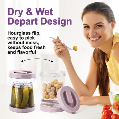 CUISITOOL Upgraded Pickle Jar with Strainer Flip, 38oz Tritan Airtight Pickle Juice Separator from Wet and Dry, BPA Free Olive Hourglass Jar for Jalapeno/Gherkin, Dishwasher Safe