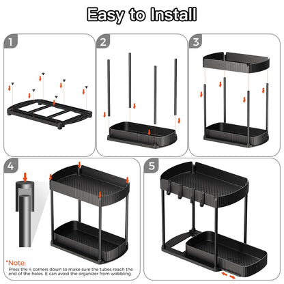 Ukeetap Multi-Purpose Pull-Out Storage Organizers, Under Sink/Cabinet Organizers and Storage for Bathroom & Kitchen, Black, 12.8 Inches, 2 Packs