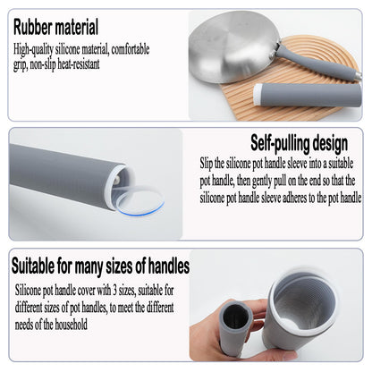 3PCS Pot Handle Heat Insulation Silicon Cover,Silicone Hot Handle Holder,Silicone Pan Handle Sleeve for Pots and Pans,Self-retracting Silicone Handle Cover for Pans, Spatulas and Spoons
