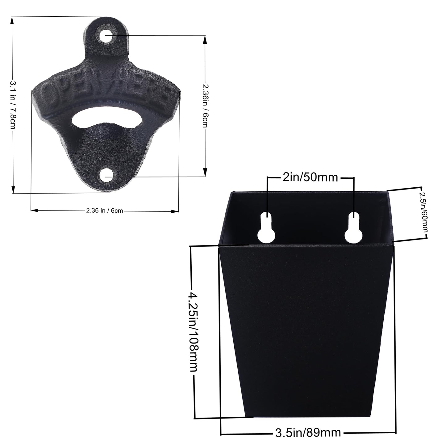 Jumiok Satin Black Cast Iron Bottle Opener Wall Mounted with Bottle Cap Catcher Narrow