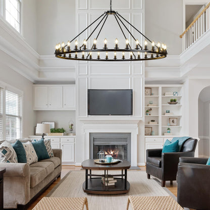 HermnJakk Black Wagon Wheel Chandelier 60-Inch 36-Light,Extra Large Round Rustic Farmhouse Chandelier Metal Circle Chandeliers for Dining Room Living Room High Ceilings