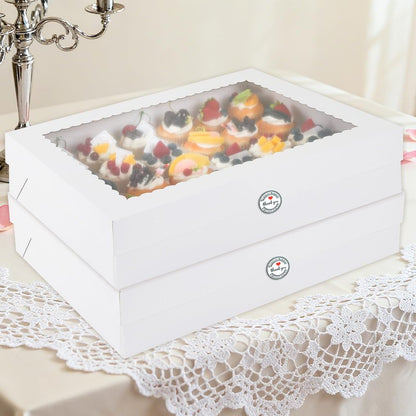 CHENZEM 24 Count Cupcake Box, 8 Pack Cupcake Containers with Windows and Inserts, Disposable Cupcake Carriers for Muffins, Treats, Pastries, Mother's Day 19 x 14 x 3.9 Inches (White, 24Count /8Pcs)