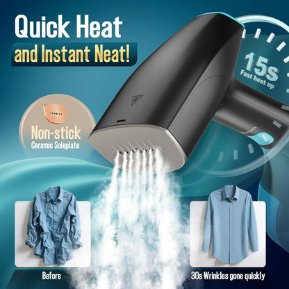 Skiennix Handheld Clothes Steamer - 1900W Portable Fabric Steamer with 3 Settings & 300ml Capacity