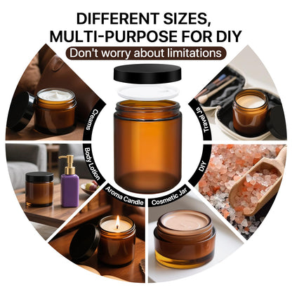 8oz, 4oz, 2oz and 1oz Amber Glass Jars with Lids, 8-Pcs Amber Jars with Inner Liners, Round Dark Jars for Making Candle, Cosmetice Container, Lotion Jar, with Sticker and 8p Spatulas