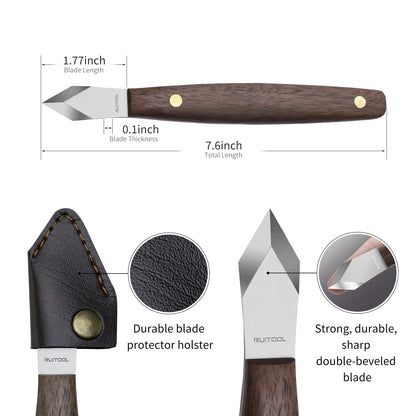 RUITOOL Marking Knife, Woodworking Scribing Knife with Leather Sheath, High Carbon Steel Double Beveled Blade Striking Knifes with Wooden Handle, Premium Quality Wood Scribe Tool for Carving