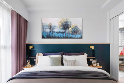 Arjun Tree Wall Art Canvas for Living Room Blue Tree of Life Nature Teal Abstract Textured Painting Picture Modern Panoramic Landscape Artwork Framed Bedroom Home Office Decor, Large Size 40"x20"