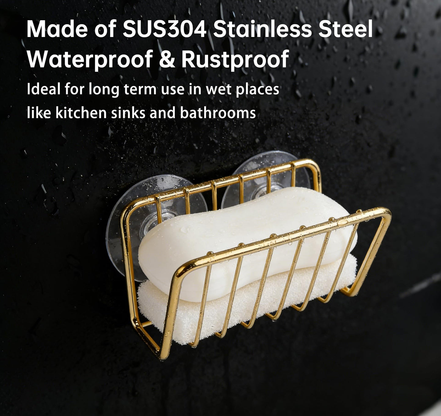 blueden Kitchen Sink Suction Holder for Sponges,Soap,sink strainer, sink stopper.Food Graded Stainless Steel,No Drilling,Wall Mounted Soap Holder Soap Tray Bar Holder for Bathroom & Kitchen,Gold.