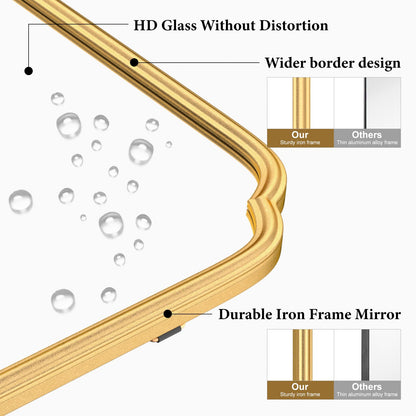 Ferytange 55X36 Inch Gold Metal Framed Bathroom Mirror for Wall, Large Rounded Rectangle Bathroom Vanity Mirror Farmhouse, Anti-Rust, Tempered Glass, Hangs Horizontally or Vertically