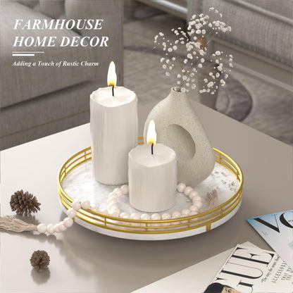 White Marble Lazy Susan Turntable for Table Top – 10” Round Marble Tray Organizer for Bathrroom, Vanity, Dining Table, Kitchen Countertop & Bar, Luxury Stone Serving Tray with Gold Frame