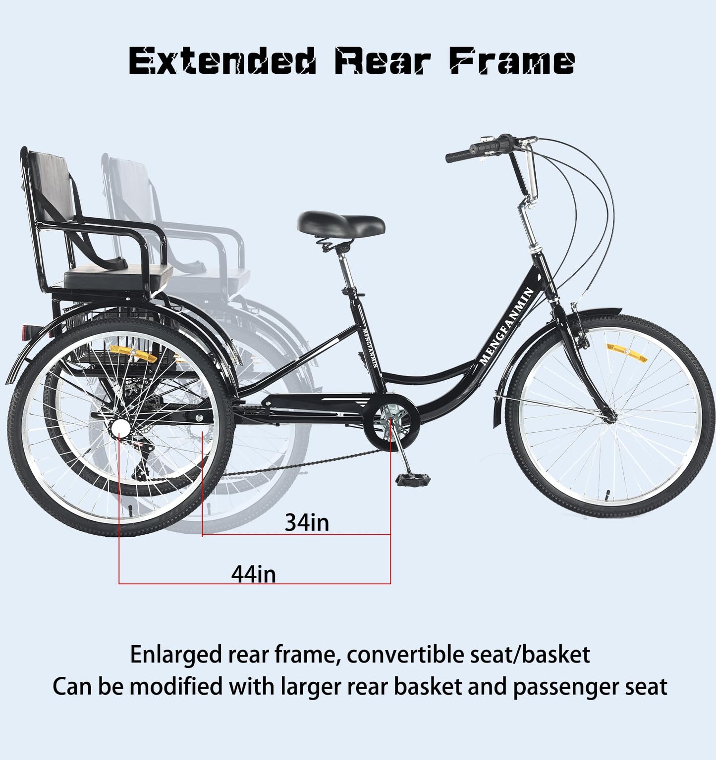 DONGSHAN Tricycle Adult Folding Bicycle Comfortable seat 3 Wheel Bicycle Rear Enlarged Vegetable Basket Double Chain 20/24in for Parents and Children Maximum Load 440lbs 7speed (24in-Blue)