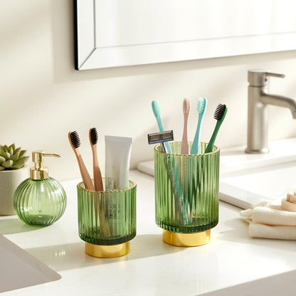 IMengjbang 2 Pack Glass Makeup Brush Holder Organizer, Crystal Glass Toothbrush Holders, Desk Pen Pencil Holder, Multifunctional Vintage Brush Cup for Desk Vanity Bathroom Bedroom