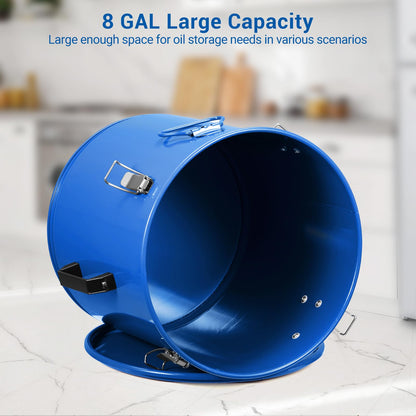 Garvee Fryer Grease Bucket 8 gal, Oil Disposal Caddy, Steel Fryer Oil Transport Container with Rust-proof Coating, Grease Can with Lid & Lock Clips & Filter Bag For Cooking Oil Filtering