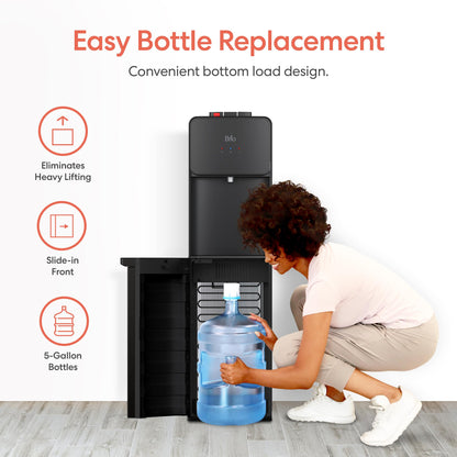 Brio 130SS Series Bottom Load Water Cooler Dispenser for 5 Gallon Bottles, Hot, Room & Cold, Great for Home or Office, Child Safety Lock, Empty Bottle Alert, Energy Star 3.0, Black & Stainless Steel