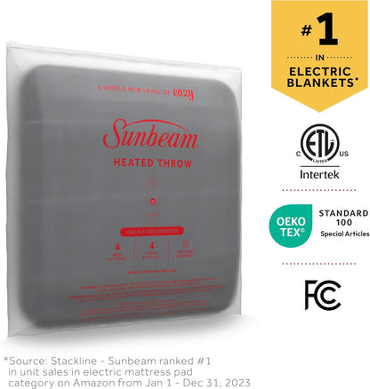 Sunbeam Royal Ultra Heated Personal Throw / Blanket, Cozy-Warm, Adjustable Heat Settings, Rodeen Blue Plaid