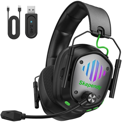 SKAPENDY Wireless Gaming Headset for PS5, PS4, PC, Switch – 2.4GHz & Bluetooth Gaming Headphones with Mic, 3D Stereo Surround Sound, 20ms Low Latency, ENC Noise Canceling, RGB Light, 50H Battery