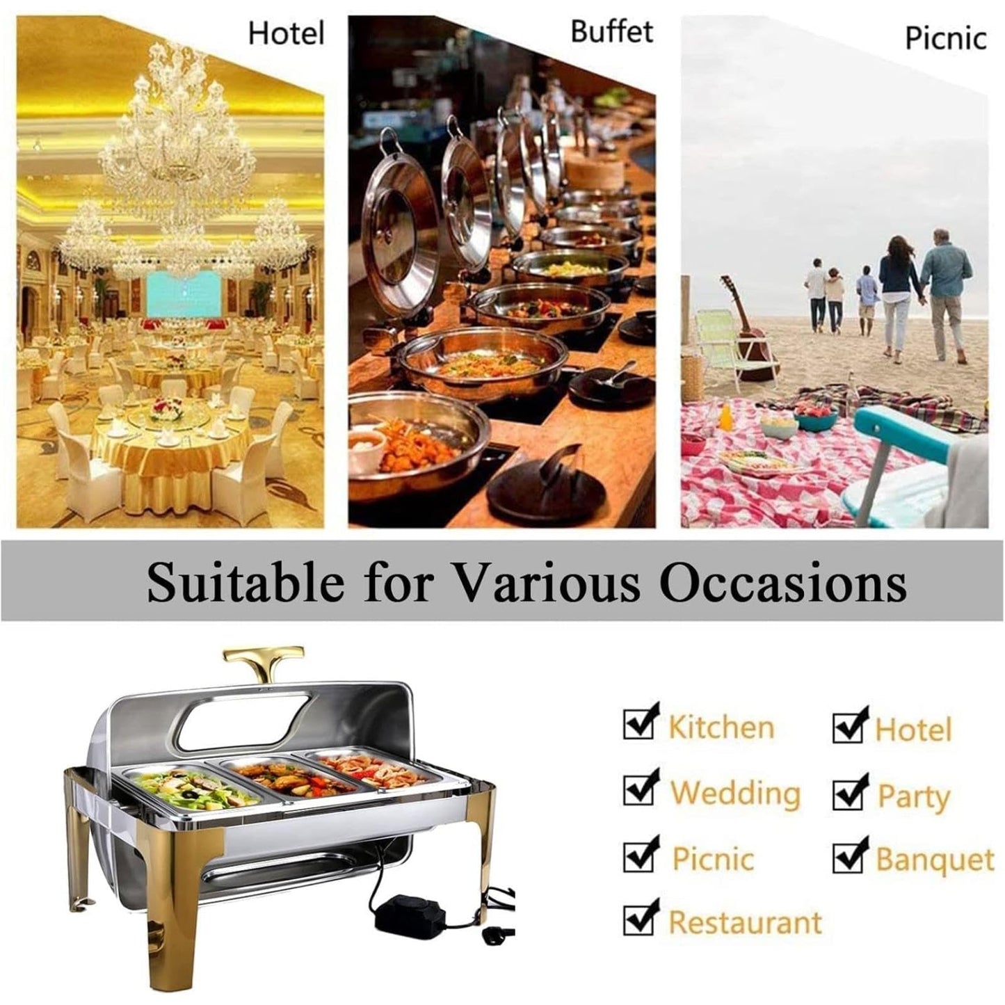 Electric Buffet Warmer, 13L Chafing Dish with Rolling Top, Catering Food Warmer Server for Parties, Events, and Buffets - Ideal for Large Gatherings