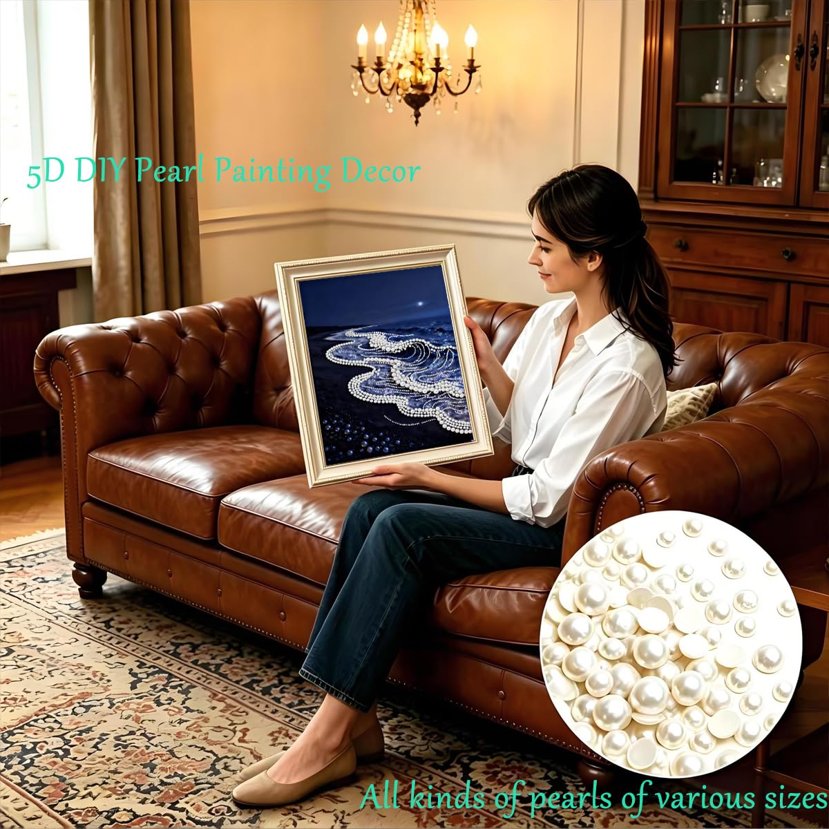 Sea Wave Special Shaped Diamond Art Painting Kits for Adults, Beach 5D Pearl Diamond Painting Kits for Adults Beginner,DIY Pearl Rhinestones Diamond Dots Painting for Home Wall Decor 12 x 16 Inch