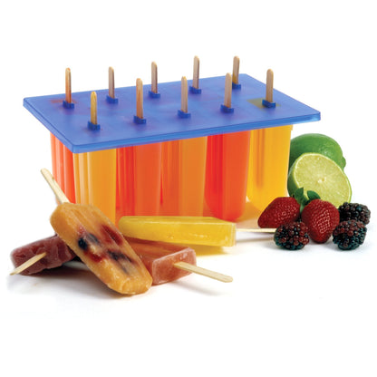Norpro 423 Frozen Ice Pop Maker with 24 Wooden Sticks, White/Blue, 4x9x5.5 inches
