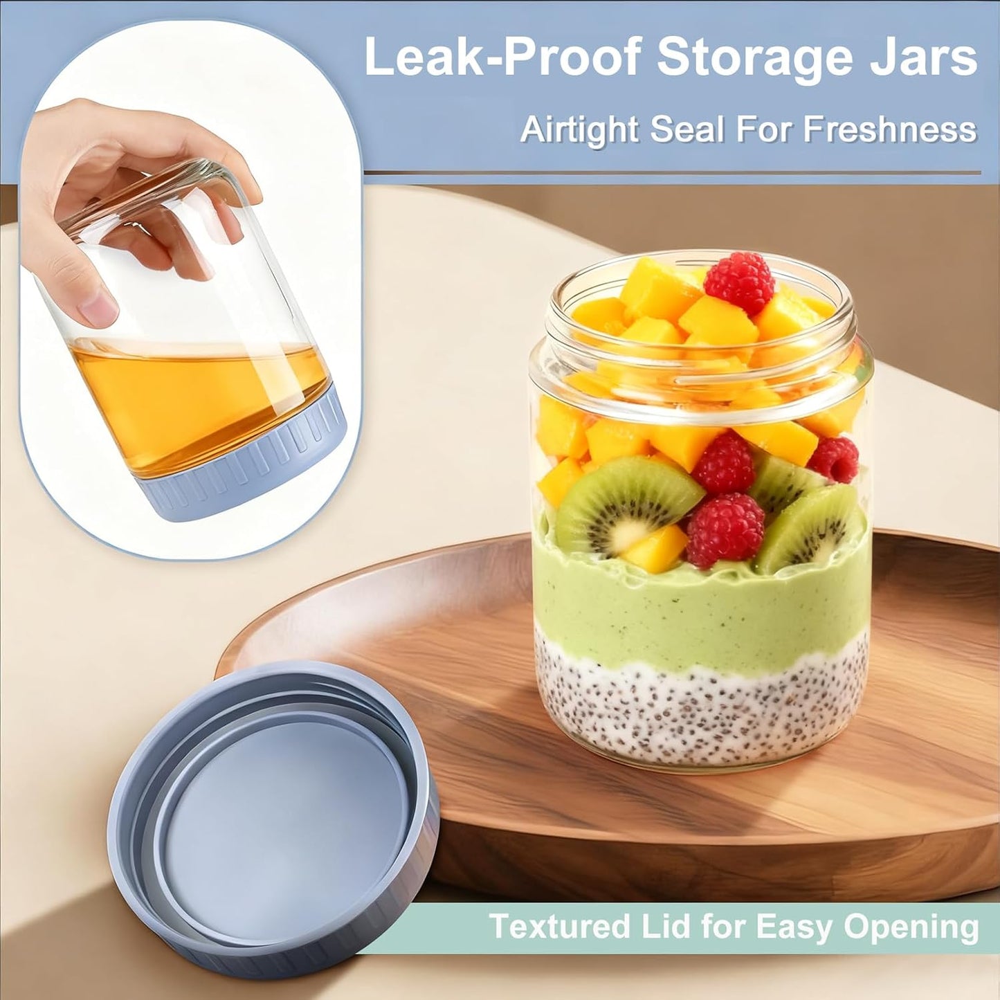 16oz 6 Pack Overnight Oats Containers with Lids, Wide Mouth Mason Jars with Lids, Glass Jars with Airtight lid for Chia