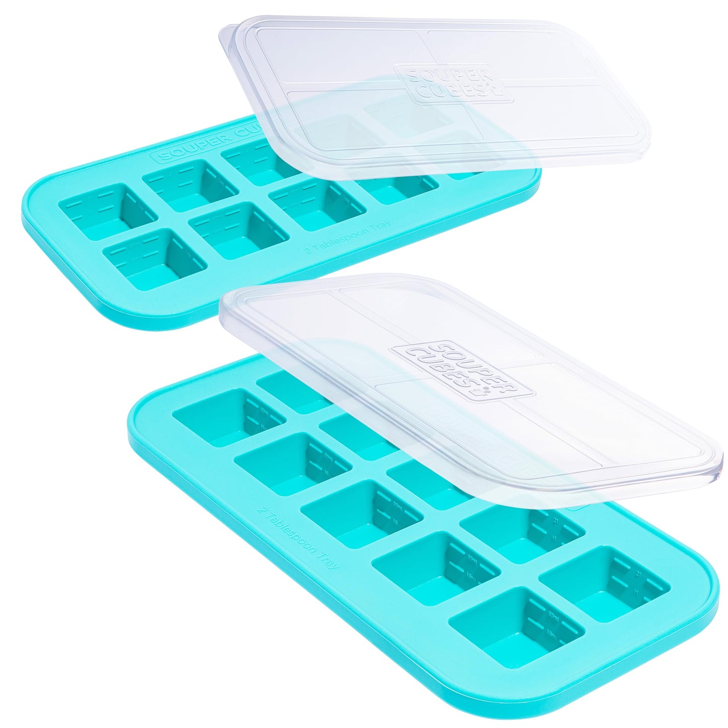 Souper Cubes 2 Tbsp. Silicone Freezer Molds - Perfect for Storing Garlic, Herbs, Ginger, Pesto, Tomato Paste, Lemon Juice, Purees and More - Aqua – 2-Pack