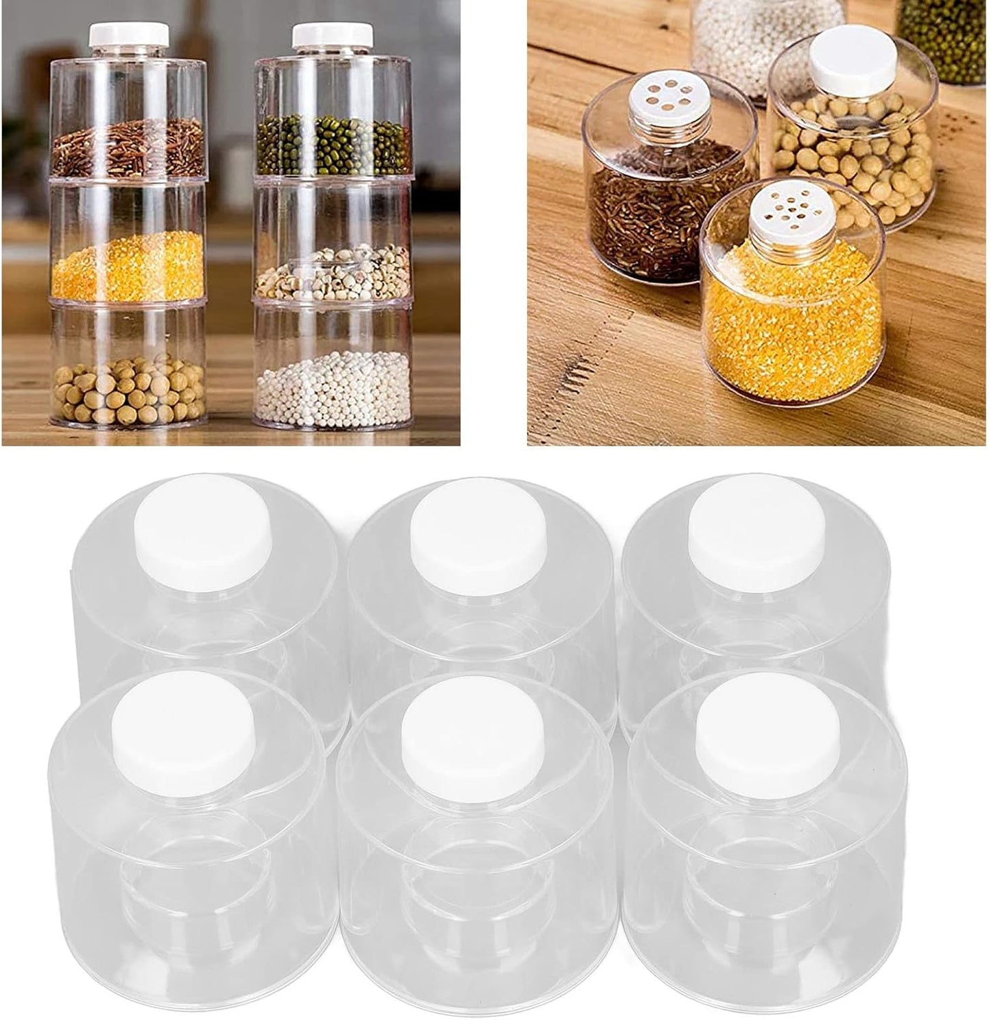 6 Pcs Stackable Spice Pot, Transparent Seasoning Bottles, Space Saving Storage Solution for Kitchen, BPA Free